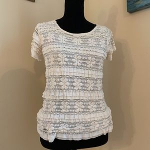 Forever Fashion White T-Shirt with Lace Design